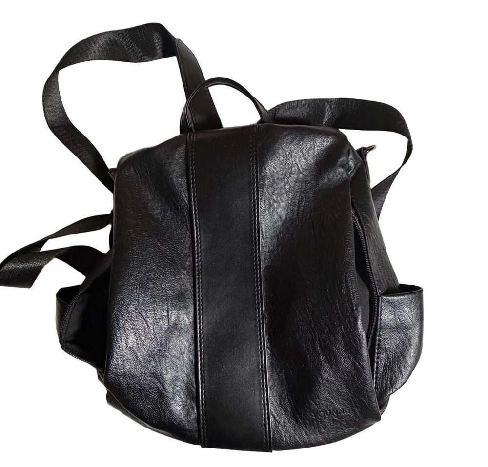 YOUNNE Black Faux Leather Anti-Theft Casual Backpack